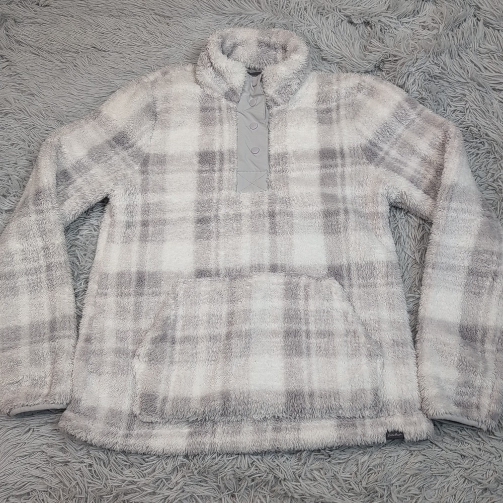 Eddie Bauer Sweatshirt Womens S White Gray Fleece Gorpcore Soft Comfort Cozy
